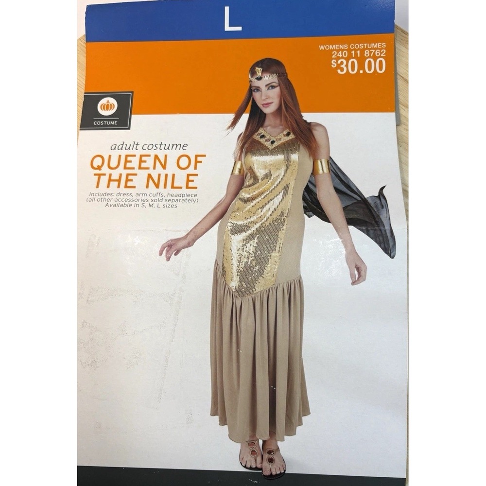 Target Queen of Nile Cleopatra Egyptian Costume Dress Cape Wig Headpiece L 8762